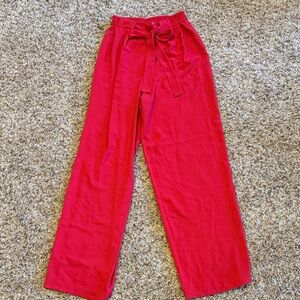 Zara Red High-Waist Tie Front Trousers